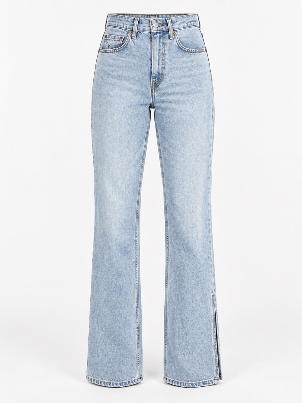 GRLFRND Light Wash Jeans Size 25 High Rise Boot Straight Leg Split Hem Y2K Chic